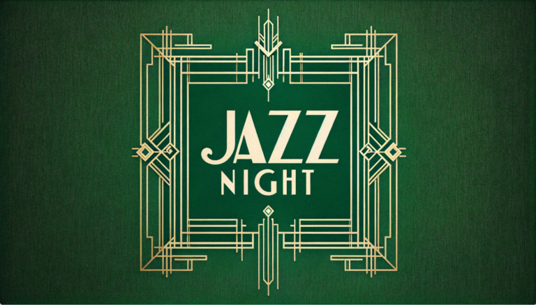 a green and gold art deco sign